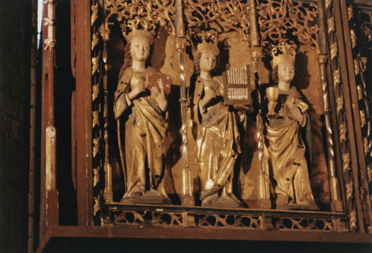 preview Stiftskirche St. Maria, St. Johannes und St. Elisabeth, Marienaltar, Flügel, weibliche Heilige (Foto 1990)